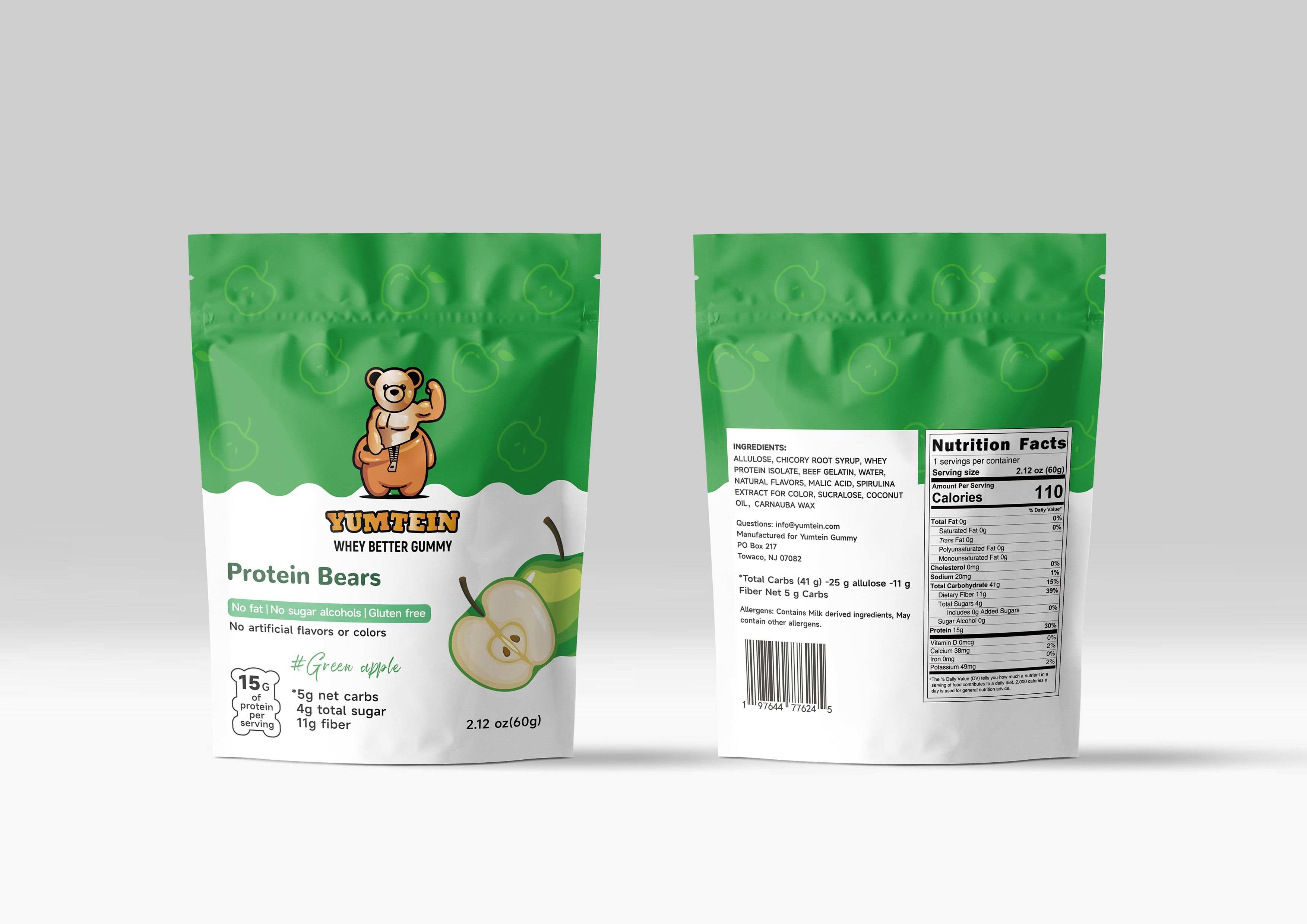 Yumtein Gummy Bears Greenapple (Pack of 6) High Protein, Low Carbs & S