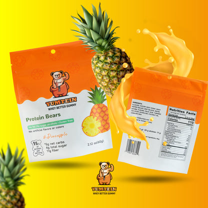 Yumtein Gummy Bears Pineapple (Pack of 6) High Protein, Low Carbs & Sugar, No Added Sugar, No Artificial Color or Flavors, Gluten Free