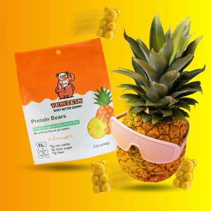 Yumtein Gummy Bears Pineapple (Pack of 6) High Protein, Low Carbs & Sugar, No Added Sugar, No Artificial Color or Flavors, Gluten Free