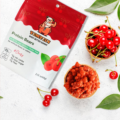 Yumtein Gummy Bears Cherry (6 Pack) High Protein, Low Carbs & Sugar, No Added Sugar, No Artificial Color or Flavors, Gluten Free