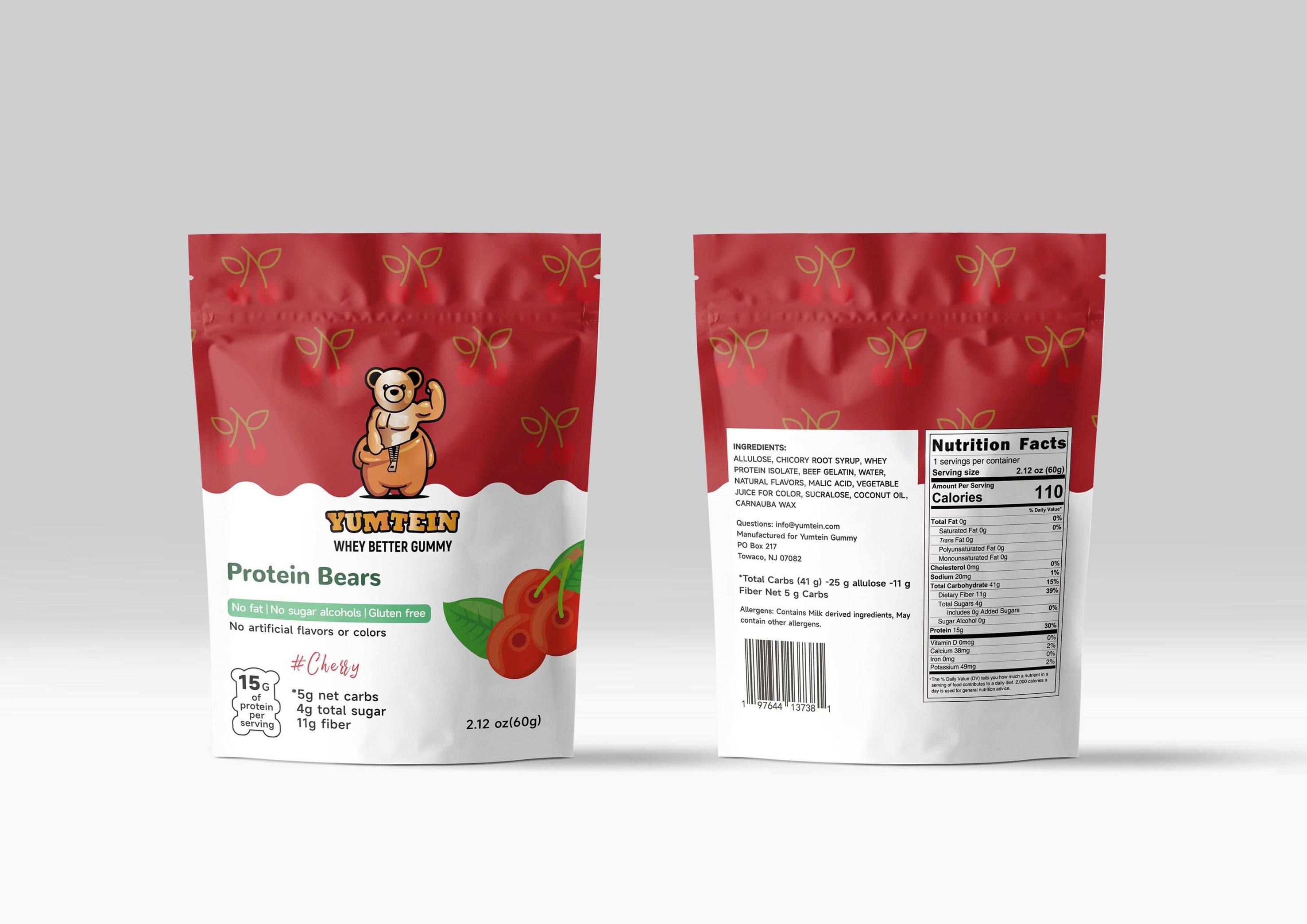 Yumtein Gummy Bears Cherry (6 Pack) High Protein, Low Carbs & Sugar, N