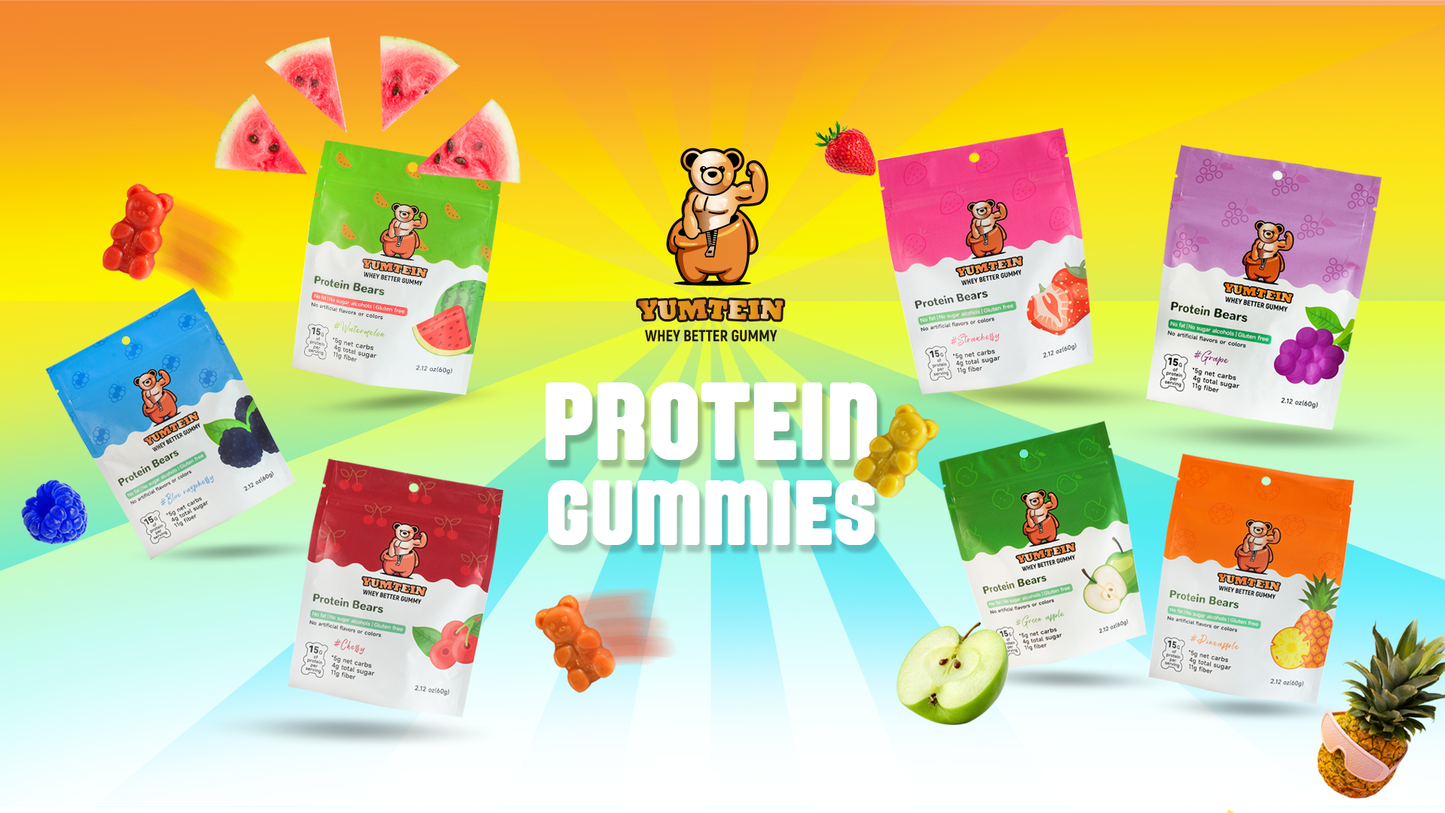 Yumtein Gummy Bears (Pack of 7) High Protein, Low Carbs & Sugar, No Added Sugar, No Artificial Color or Flavors, Gluten Free