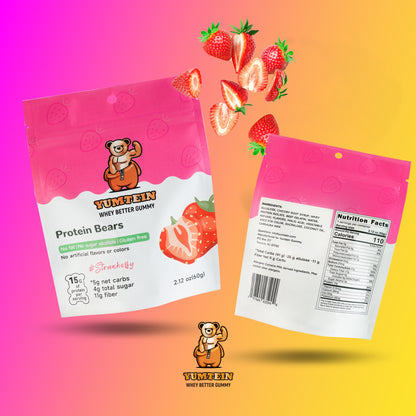 Yumtein Gummy Bears Strawberry (Pack of 6) High Protein, Low Carbs & Sugar, No Added Sugar, No Artificial Color or Flavors, Gluten Free