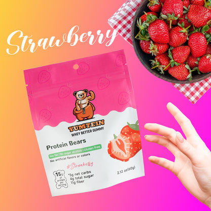 Yumtein Gummy Bears Strawberry (Pack of 6) High Protein, Low Carbs & Sugar, No Added Sugar, No Artificial Color or Flavors, Gluten Free