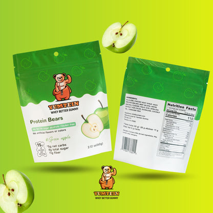 Yumtein Gummy Bears Greenapple (Pack of 6) High Protein, Low Carbs & Sugar, No Added Sugar, No Artificial Color or Flavors, Gluten Free