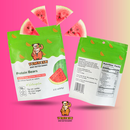 Yumtein Gummy Bears Watermelon (Pack of 6) High Protein, Low Carbs & Sugar, No Added Sugar, No Artificial Color or Flavors, Gluten Free