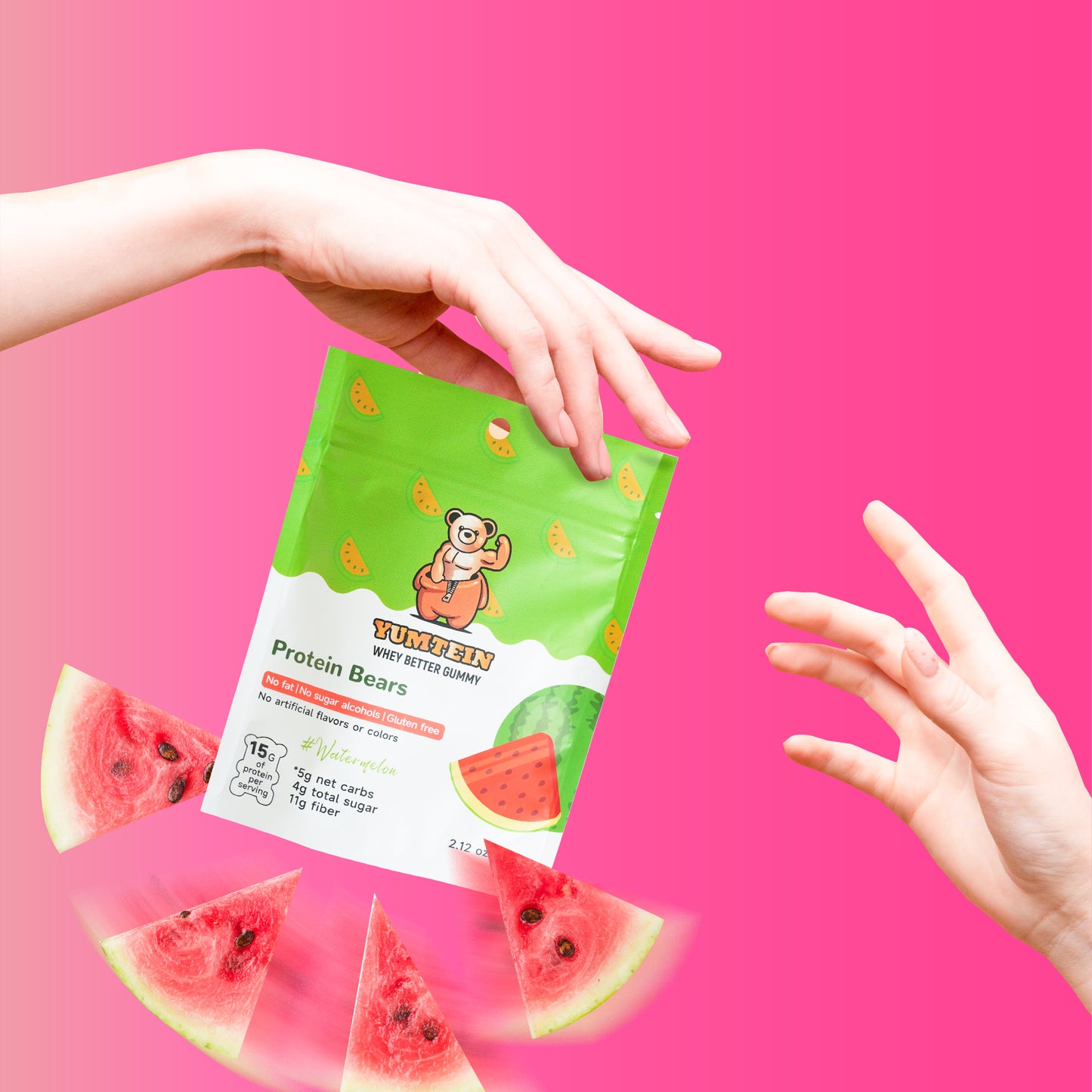 Yumtein Gummy Bears Watermelon (Pack of 6) High Protein, Low Carbs & Sugar, No Added Sugar, No Artificial Color or Flavors, Gluten Free